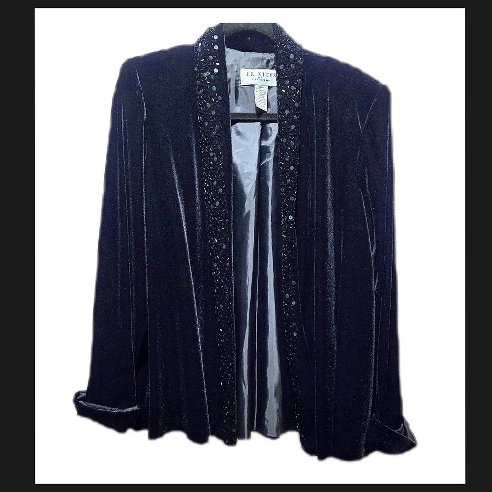 Black Velvet Jacket With Beaded Lapel By J. R. Nite